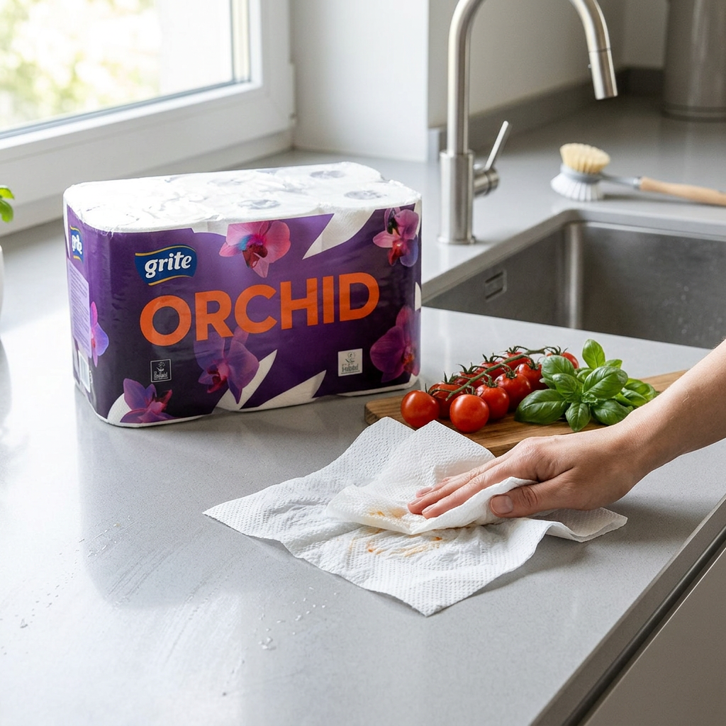 28 ruller | 3-lags Køkkenrulle | Grite Orchidea - 100% nyfiber