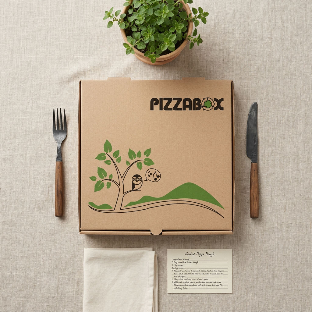 Pizzaæske TWK/242/E Model C 32x32x3 cm brun med tryk – 100 stk
