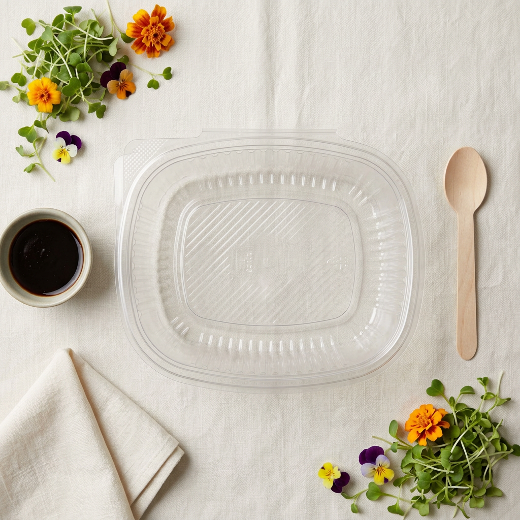 Plastbæger Verive 750 ml oval hængslet låg 172x144x62 mm RPET Klar,10 ps x 50 stk/krt