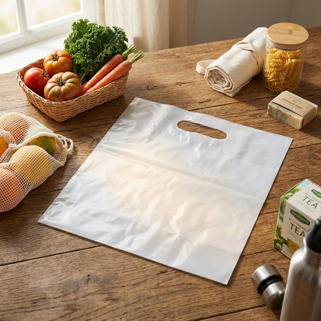 Bærepose LDPE 400x450 mm 45 my Hvid med 50% Genbrugsplast – 500 stk